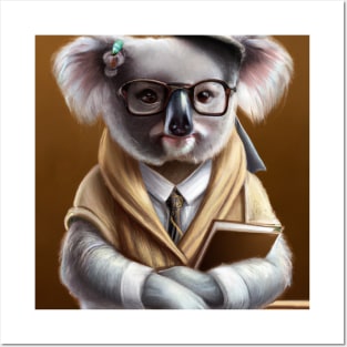 Koala dressed as a librarian, digital art Posters and Art